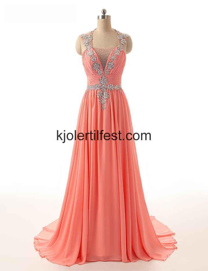 Vannmelon Stoppet Lange Chiffon Ballkjoler