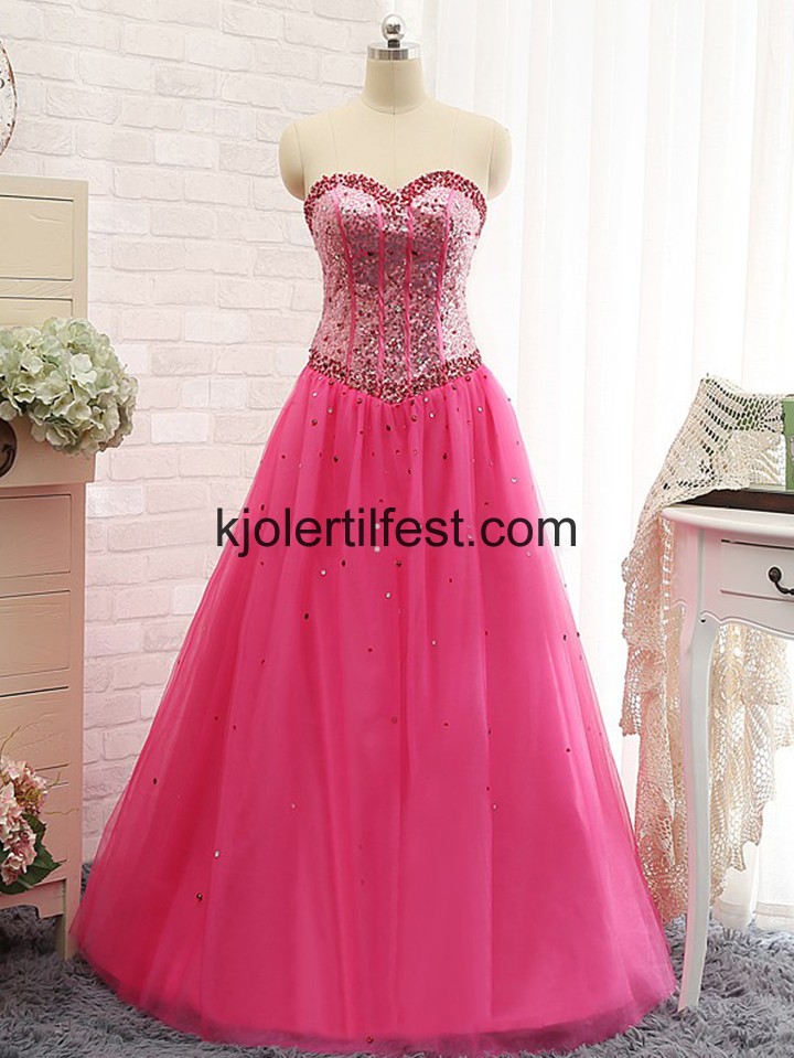 Fuksia Kjreste Perler Tyll Quinceanera Kjoler