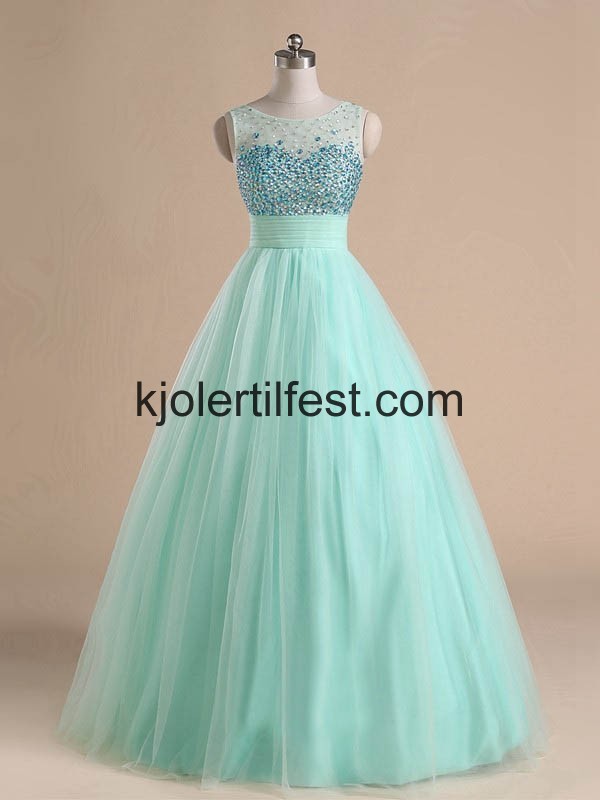 Mint Grnn Rhinestones Skoleball Tyll Quinceanera Kjoler