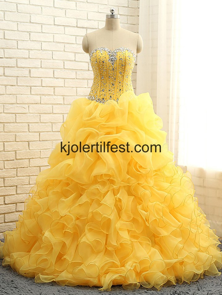 Gul Kjreste Tyll Quinceanera Kjoler