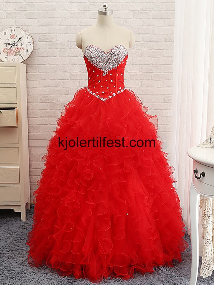 Rd Kjreste Skoleball Tyll Quinceanera Kjoler