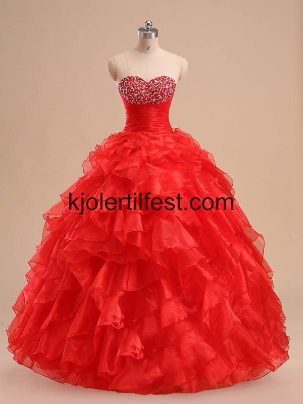 Rd Kjreste Lange Organza Quinceanera Kjoler