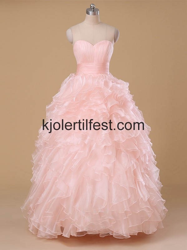 Rosa Lange Skoleball Organza Quinceanera Kjoler