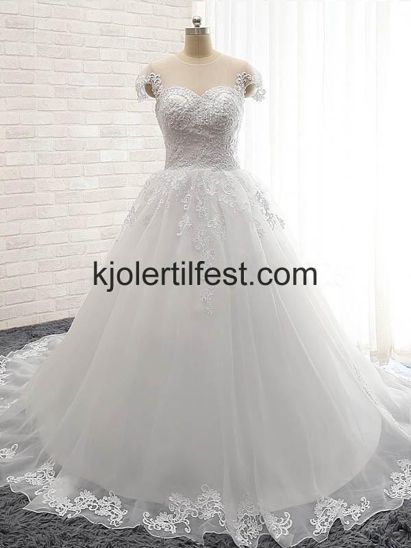 Hvit Lange Blonder Organza Brudekjoler