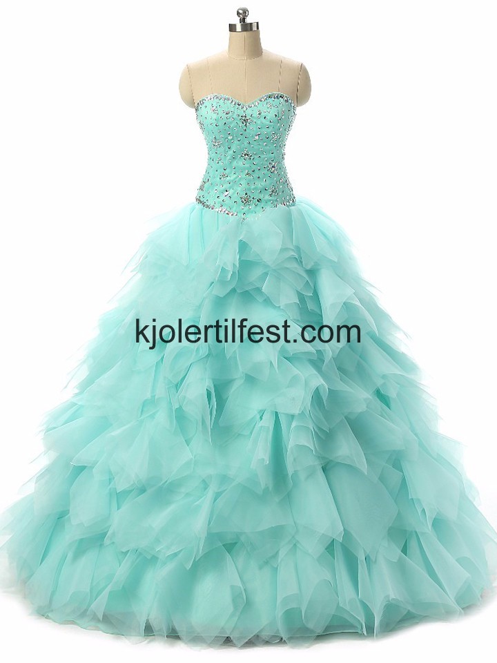 Mint Kjreste Perler Skoleball Tyll Quinceanera Kjoler