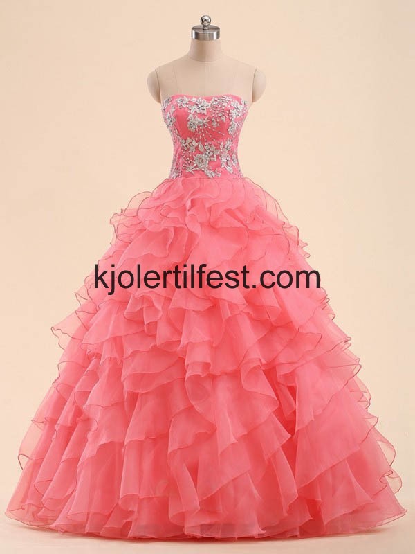Vannmelon Stroppels Skoleball Organza Quinceanera Kjoler