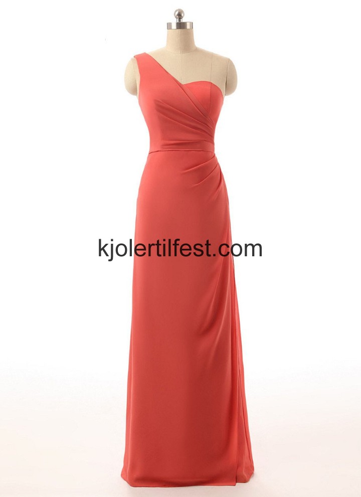 A-Linje En-Skulder Lange Rd Chiffon Brudepikekjoler