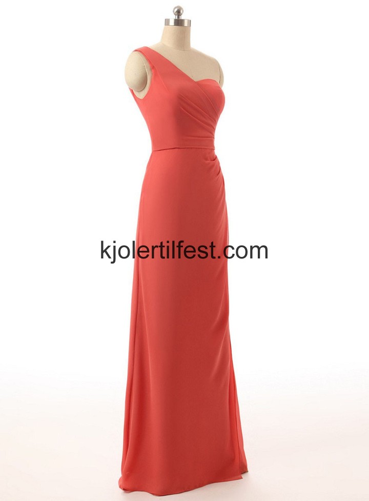 A-Linje En-Skulder Lange Rd Chiffon Brudepikekjoler