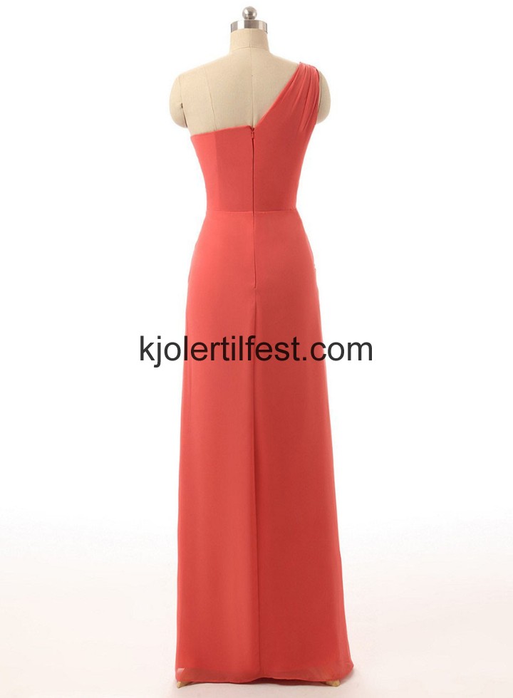 A-Linje En-Skulder Lange Rd Chiffon Brudepikekjoler