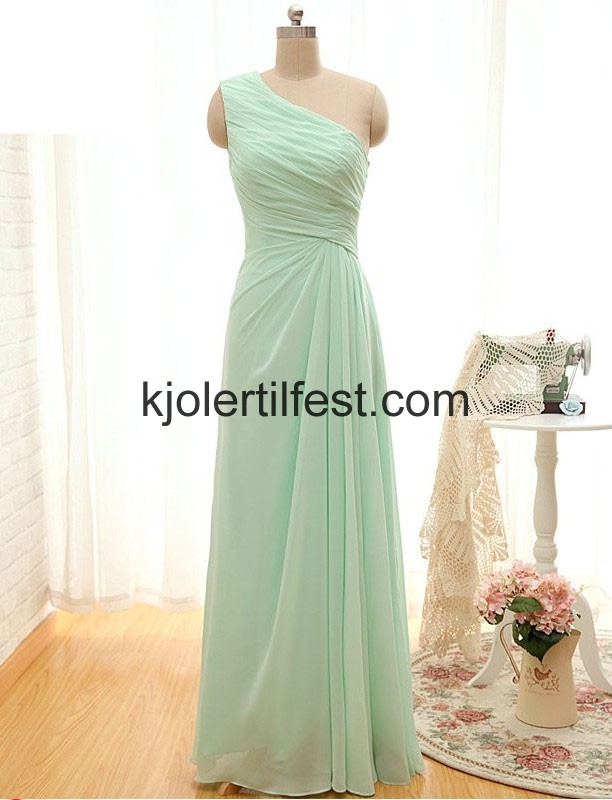 A-Linje En-Skulder Mint Gulvlengde-Chiffon Selskapskjoler