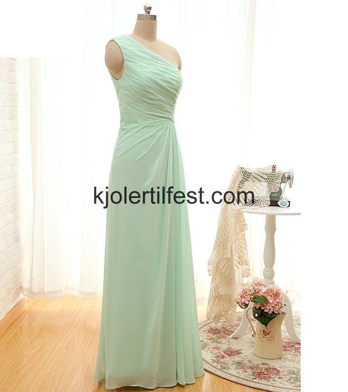 A-Linje En-Skulder Mint Gulvlengde-Chiffon Selskapskjoler