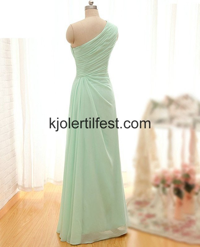 A-Linje En-Skulder Mint Gulvlengde-Chiffon Selskapskjoler