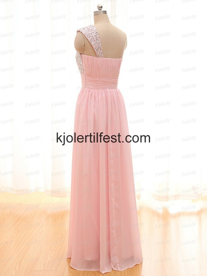 A-Linje En-Skulder Rosa Lange Chiffon Selskapskjoler