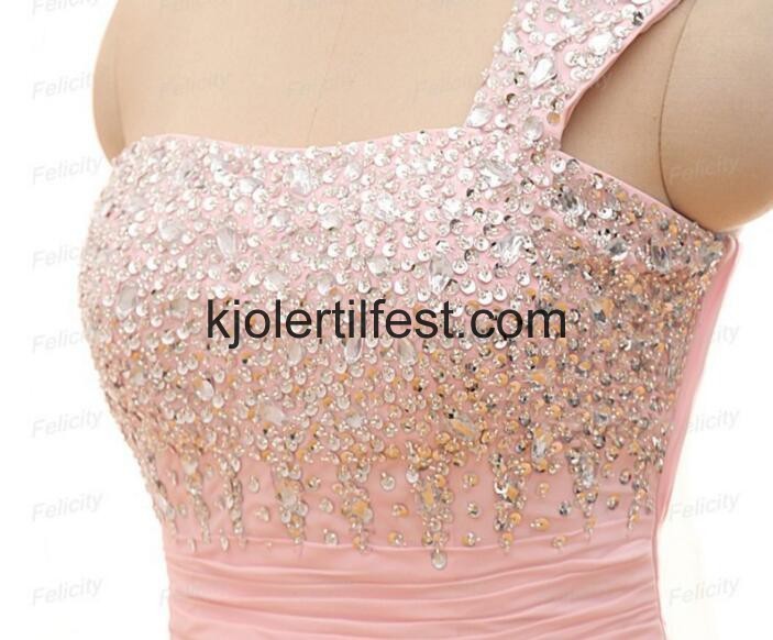 A-Linje En-Skulder Rosa Lange Chiffon Selskapskjoler