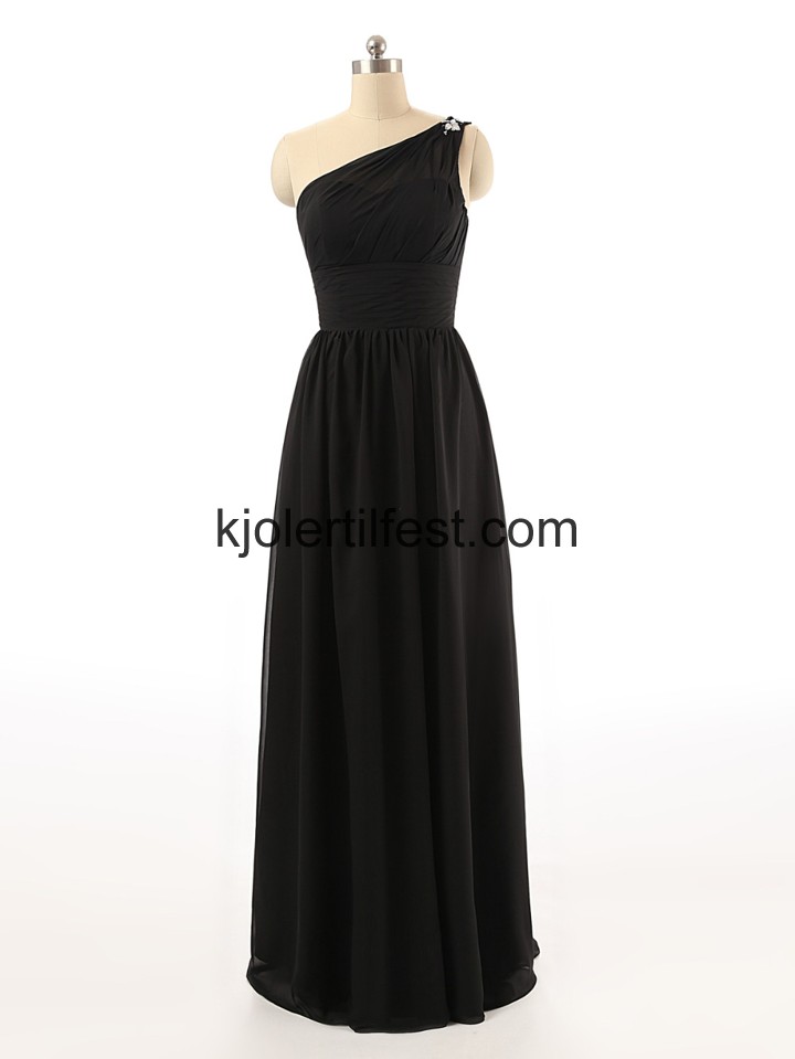A-Linje En-Skulder Svart Chiffon Selskapskjoler