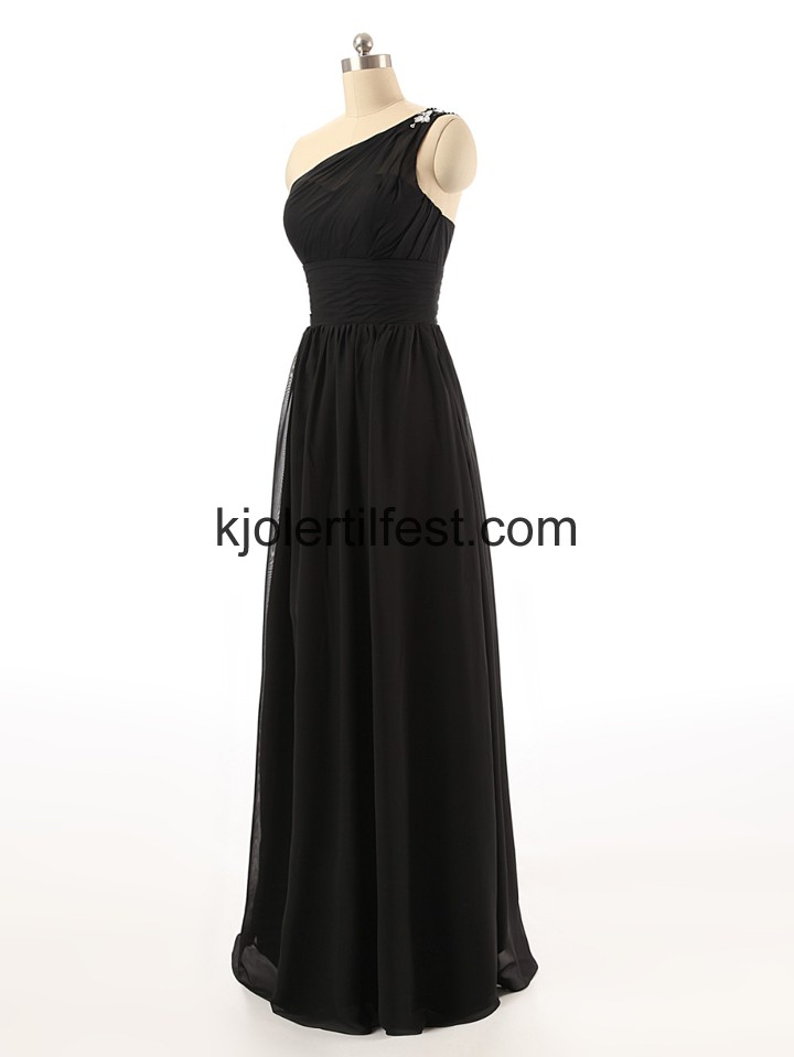 A-Linje En-Skulder Svart Chiffon Selskapskjoler