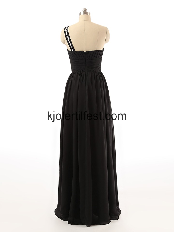 A-Linje En-Skulder Svart Chiffon Selskapskjoler