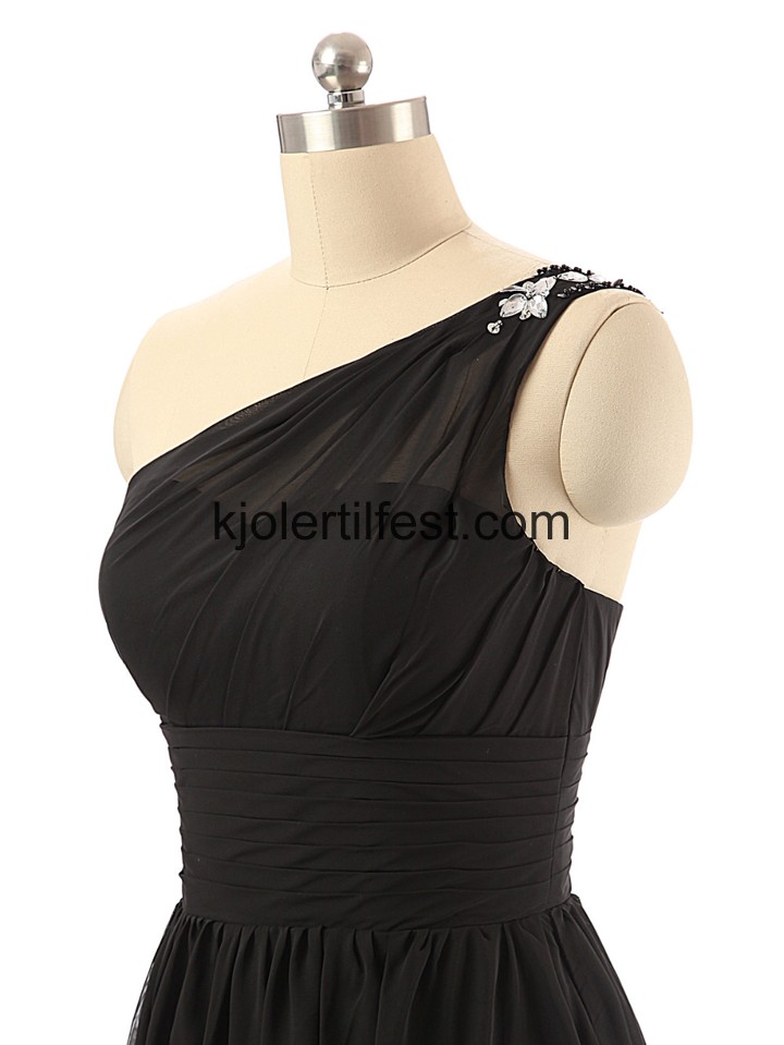 A-Linje En-Skulder Svart Chiffon Selskapskjoler