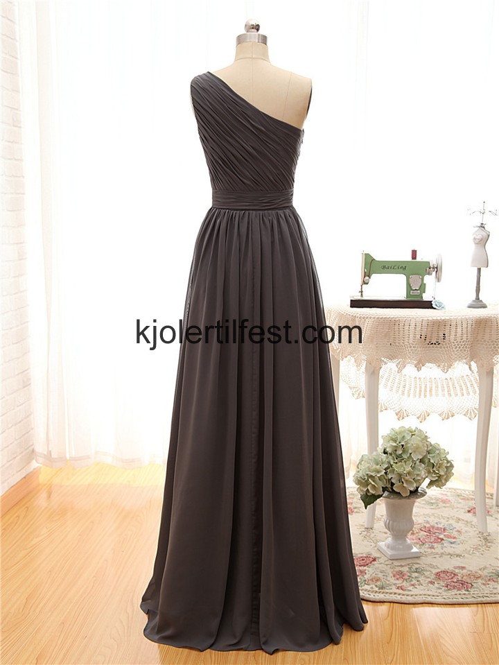 Svart A-Linje En-Skulder Chiffon Ballkjoler