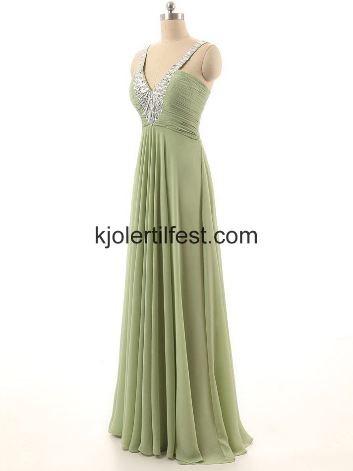 A-Linje Grnn V-hals Stropper Lange Chiffon Ballkjoler