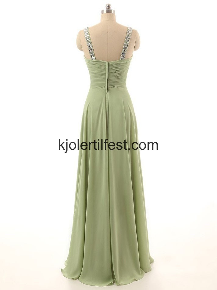A-Linje Grnn V-hals Stropper Lange Chiffon Selskapskjoler