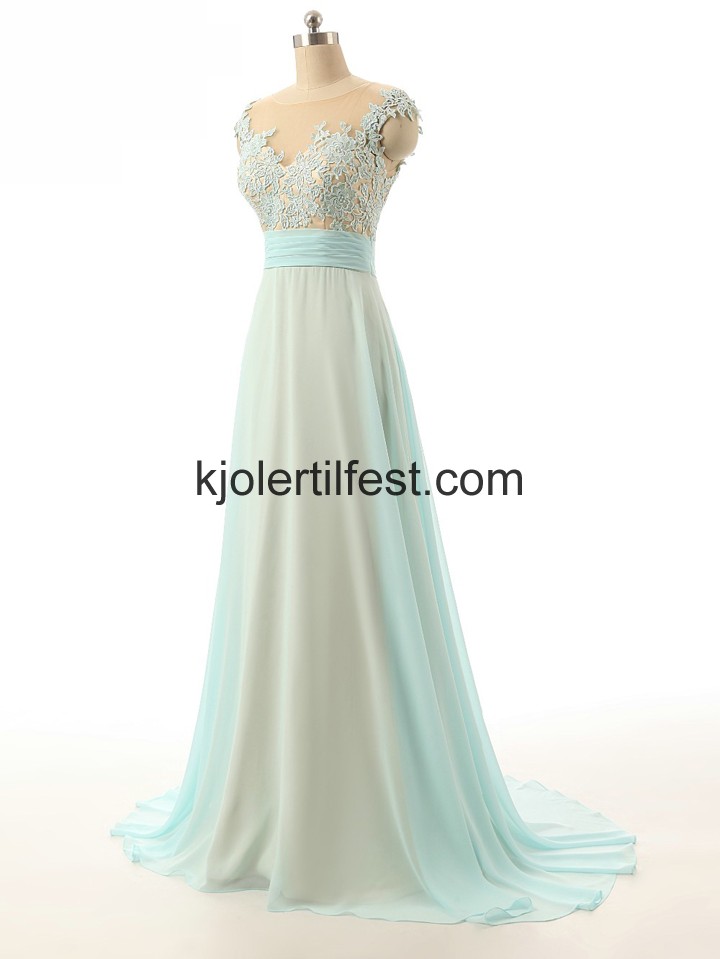 A-Linje Gulvlengde Scoop Chiffon Selskapskjoler