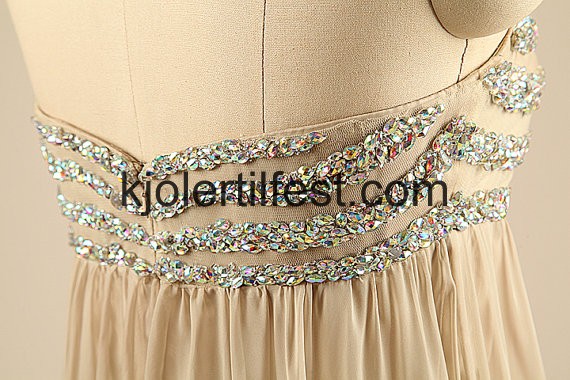 A-Linje Kjreste Lange Gull Chiffon Ballkjoler