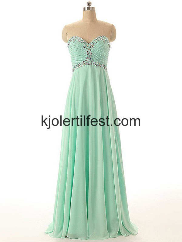 A-Linje Kjreste Lange Mint Chiffon Selskapskjoler