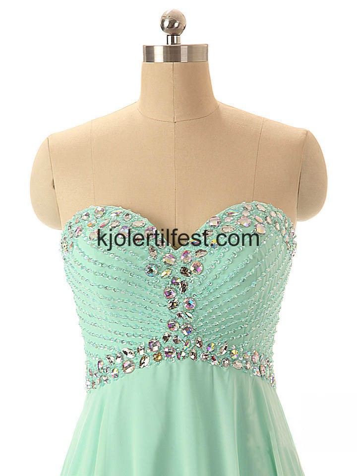 A-Linje Kjreste Lange Mint Chiffon Selskapskjoler