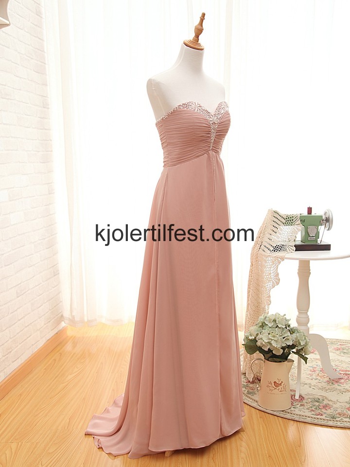 A-Linje Kjreste Lange Rosa Chiffon Ballkjoler
