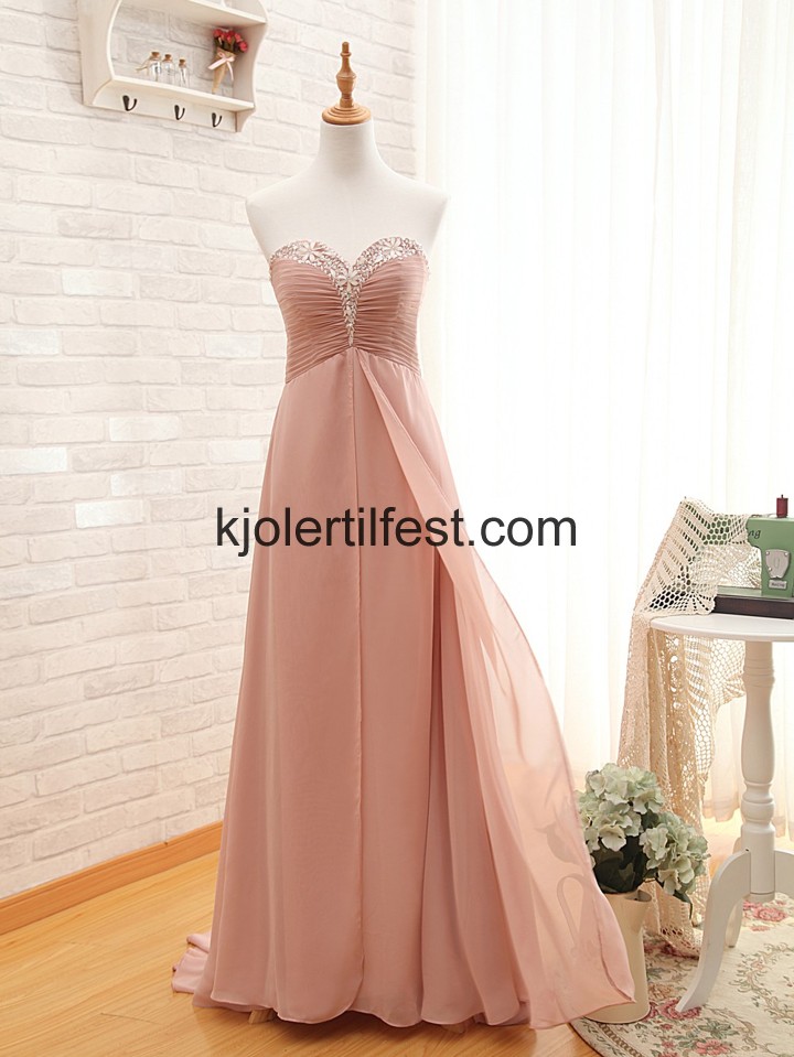 A-Linje Kjreste Lange Rosa Chiffon Selskapskjoler