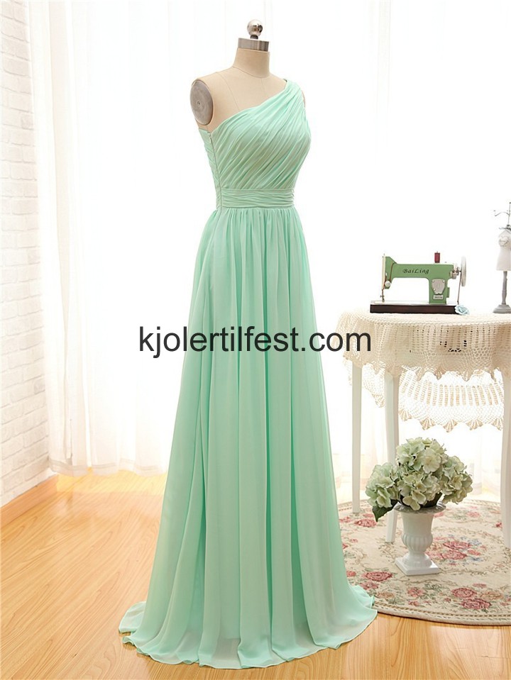 A-Linje En-Skulder Mint Chiffon Brudepikekjoler
