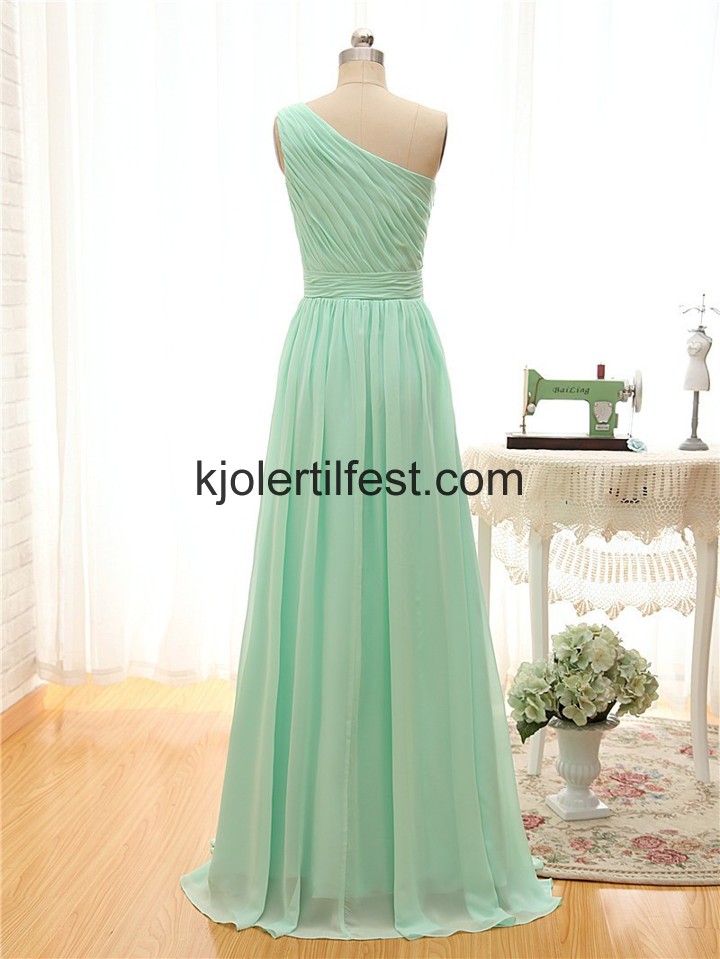 A-Linje En-Skulder Mint Chiffon Brudepikekjoler