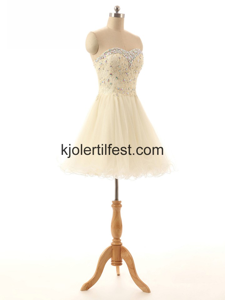 A-Linje Kort Champagne Cocktailkjoler