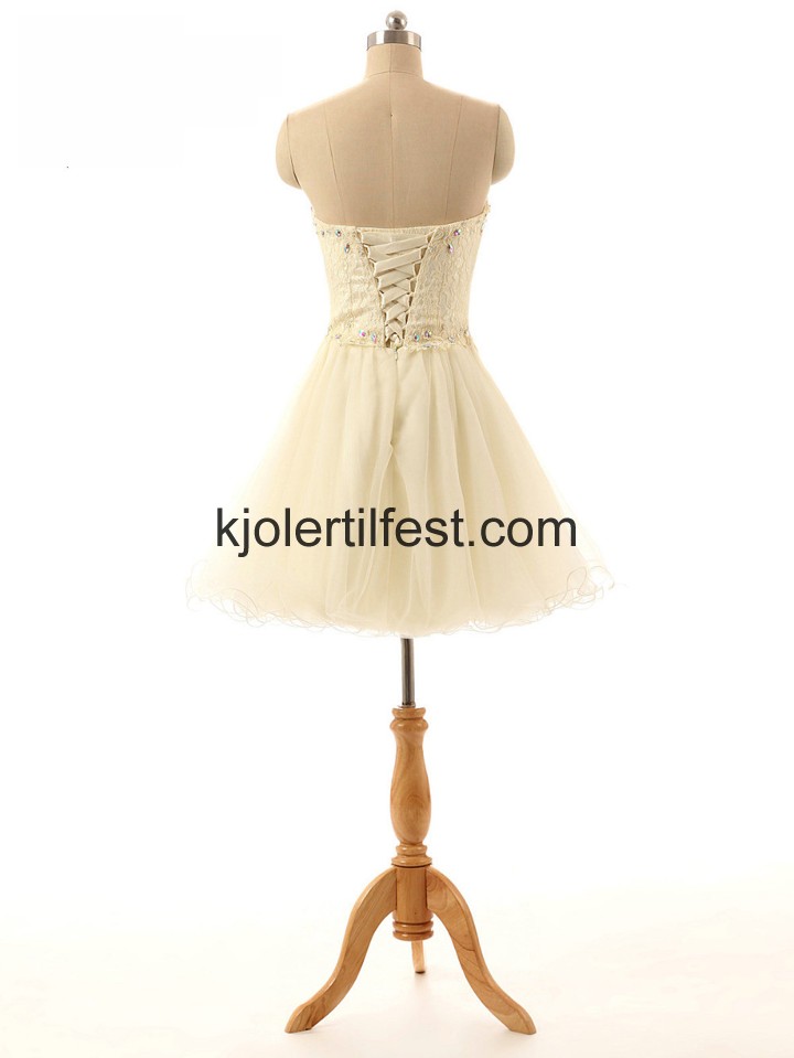 A-Linje Kort Champagne Cocktailkjoler