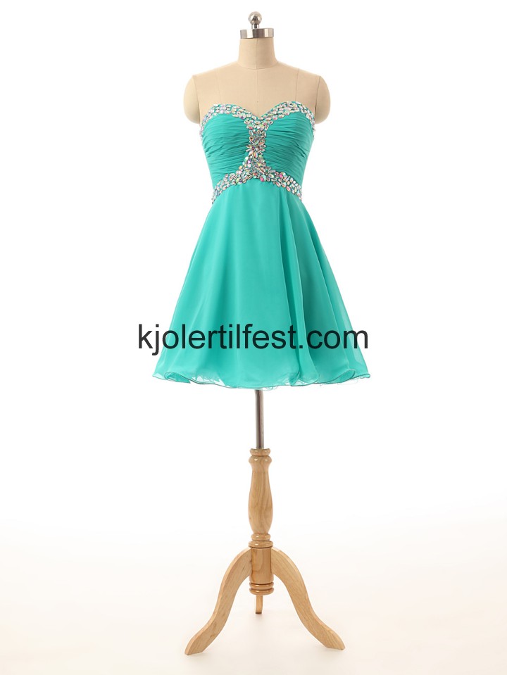 A-Linje Kort Grnn Chiffon Cocktailkjoler