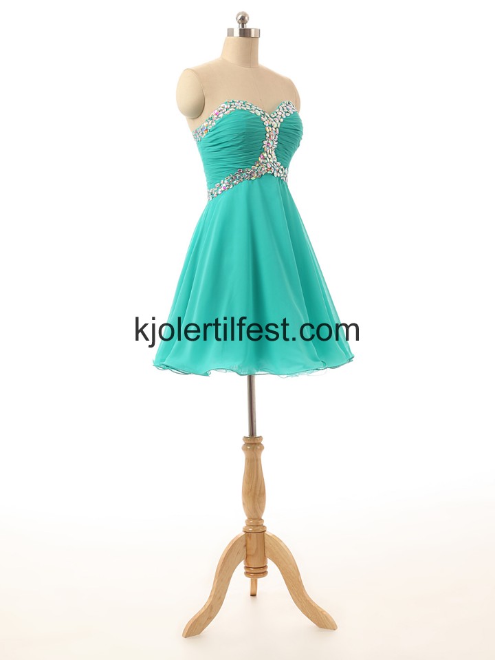 A-Linje Kort Grnn Chiffon Cocktailkjoler