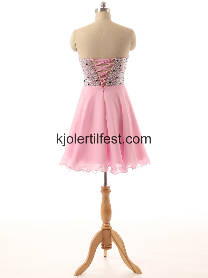 A-Linje Kort Rosa Chiffon Cocktailkjoler