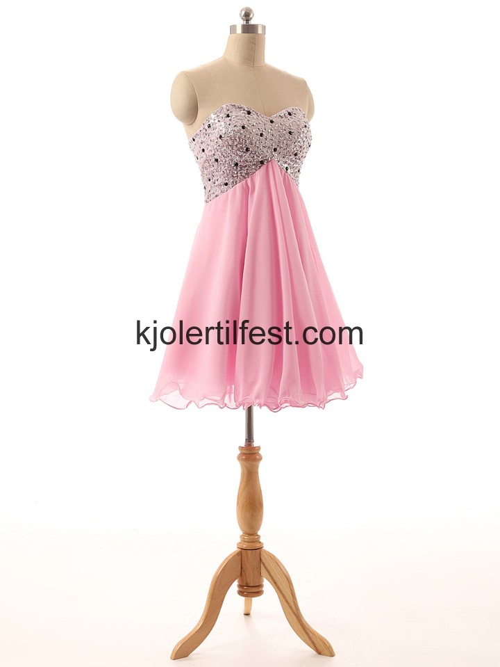 A-Linje Kort Rosa Chiffon Cocktailkjoler