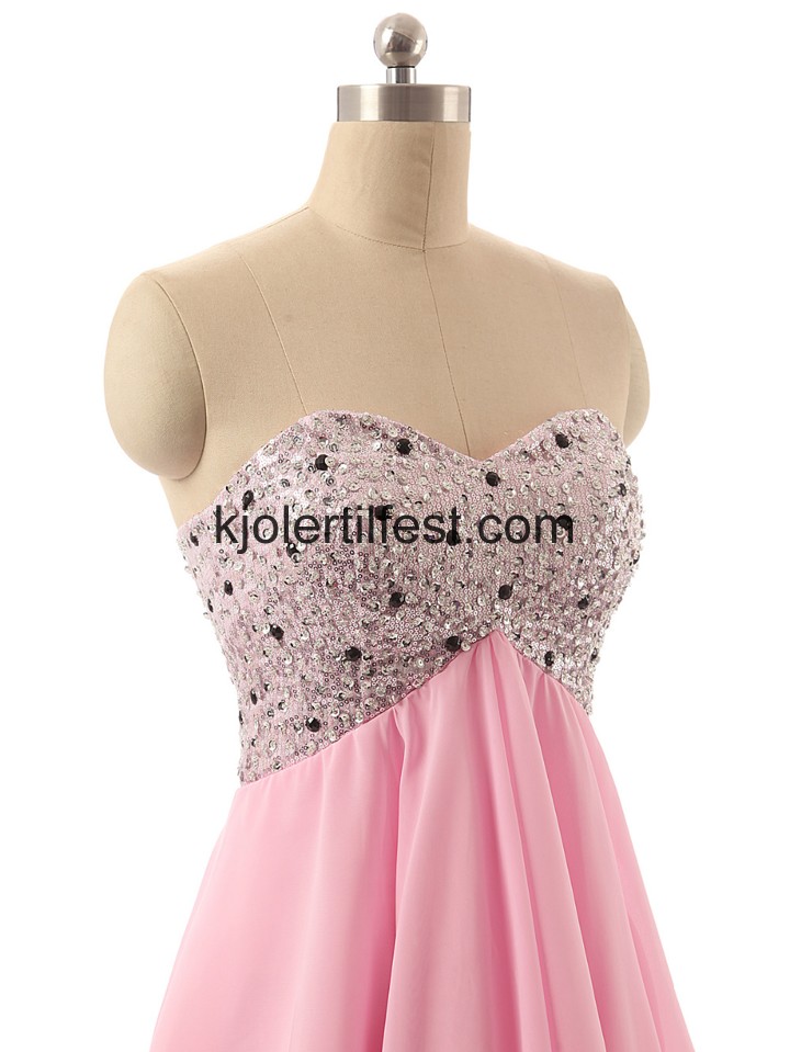 A-Linje Kort Rosa Chiffon Cocktailkjoler