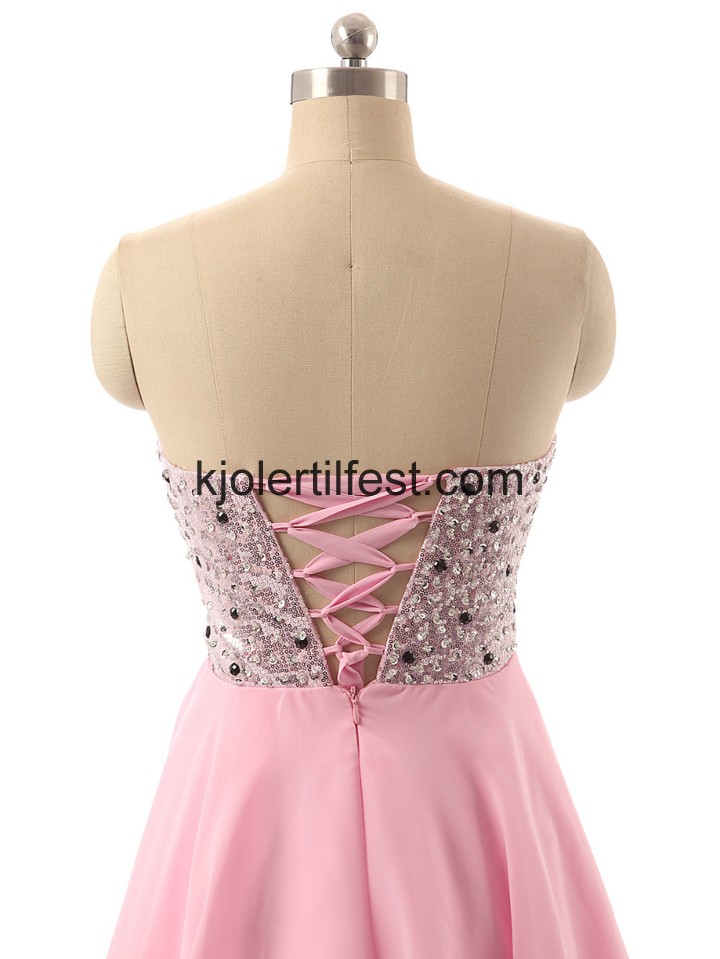 A-Linje Kort Rosa Chiffon Cocktailkjoler