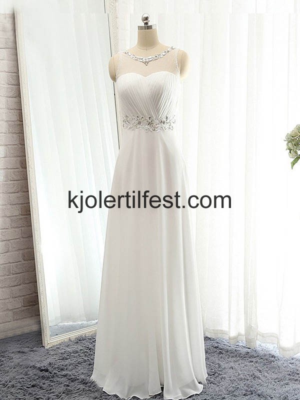 A-Linje Lange Hvit Chiffon Selskapskjoler