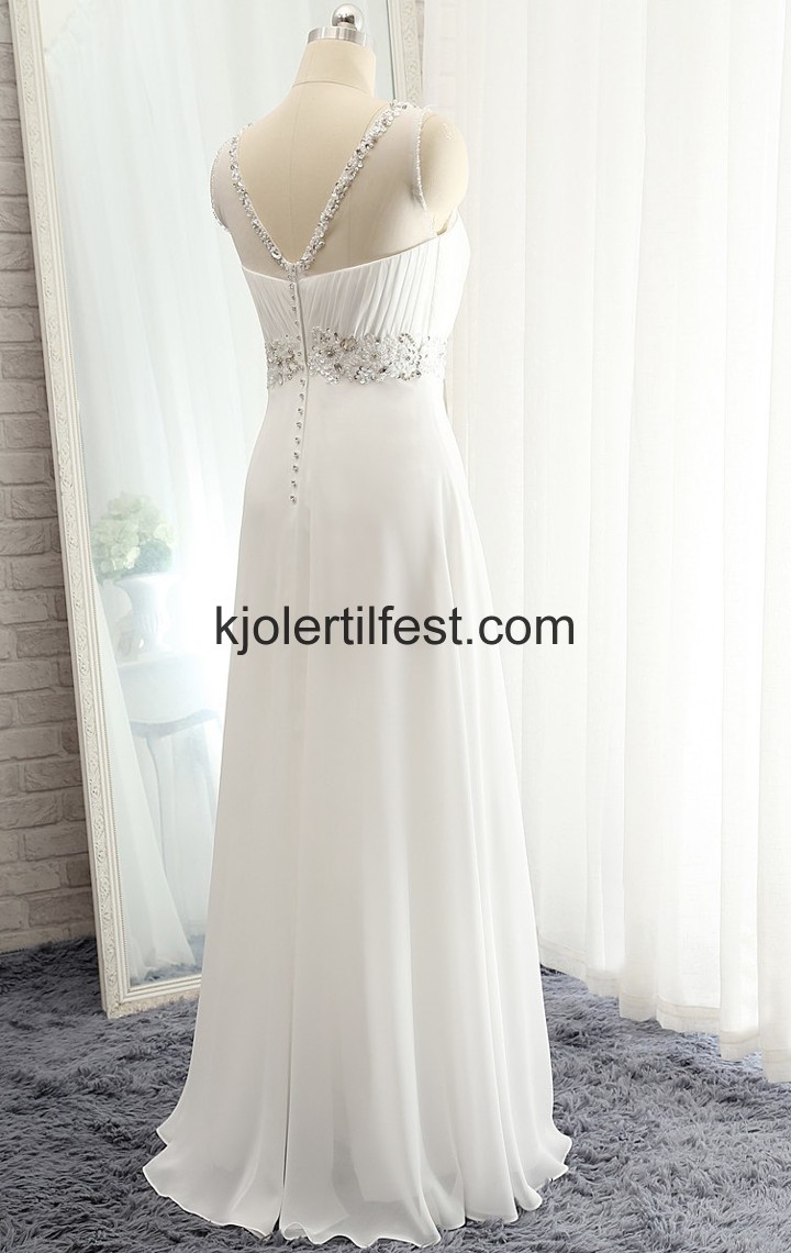 A-Linje Lange Hvit Chiffon Selskapskjoler