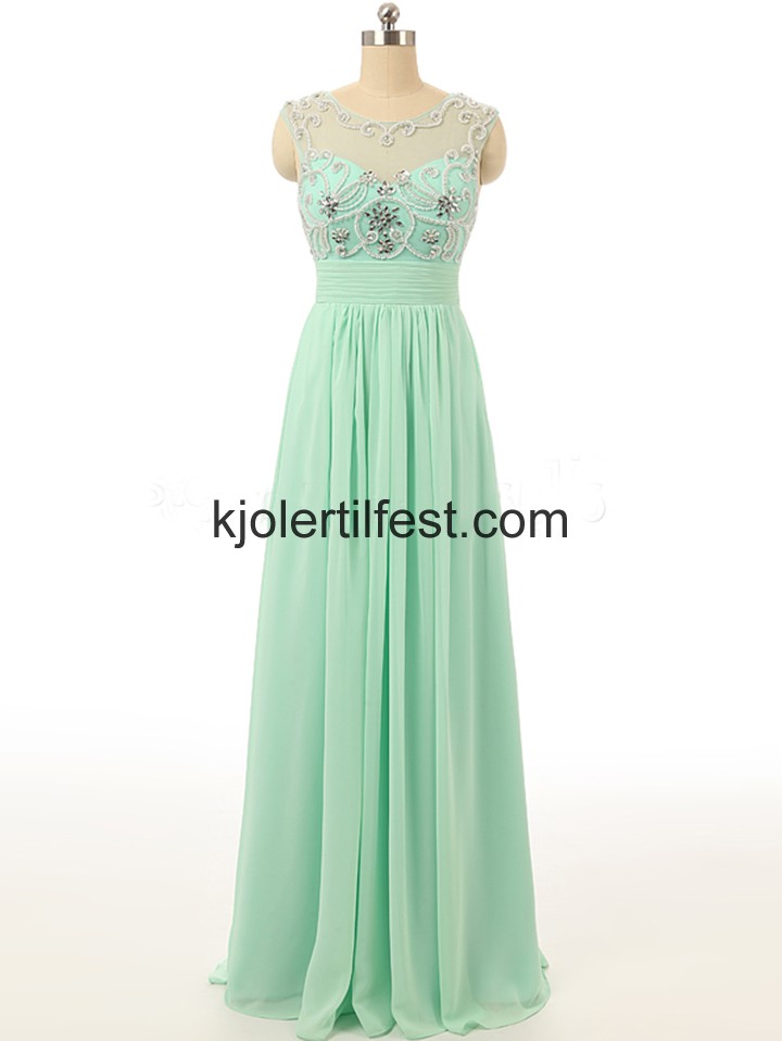 A-Linje Mint Perler Lange Chiffon Ballkjoler