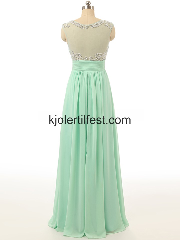 A-Linje Mint Perler Lange Chiffon Ballkjoler