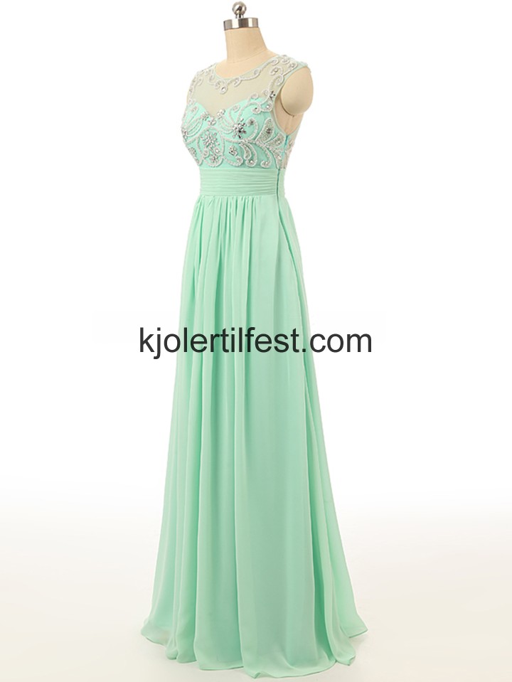 A-Linje Mint Perler Lange Chiffon Ballkjoler
