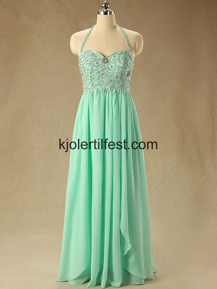A-Linje Mint Stoppet Lange Chiffon Ballkjoler