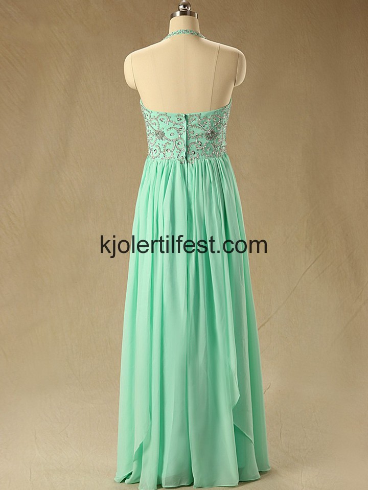 A-Linje Mint Stoppet Lange Chiffon Ballkjoler
