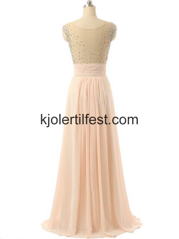 A-Linje Perler Gulvlengde Champagne Chiffon Selskapskjoler