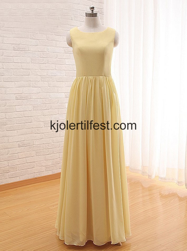 A-Linje Scoop Lange Gul Chiffon Ballkjoler